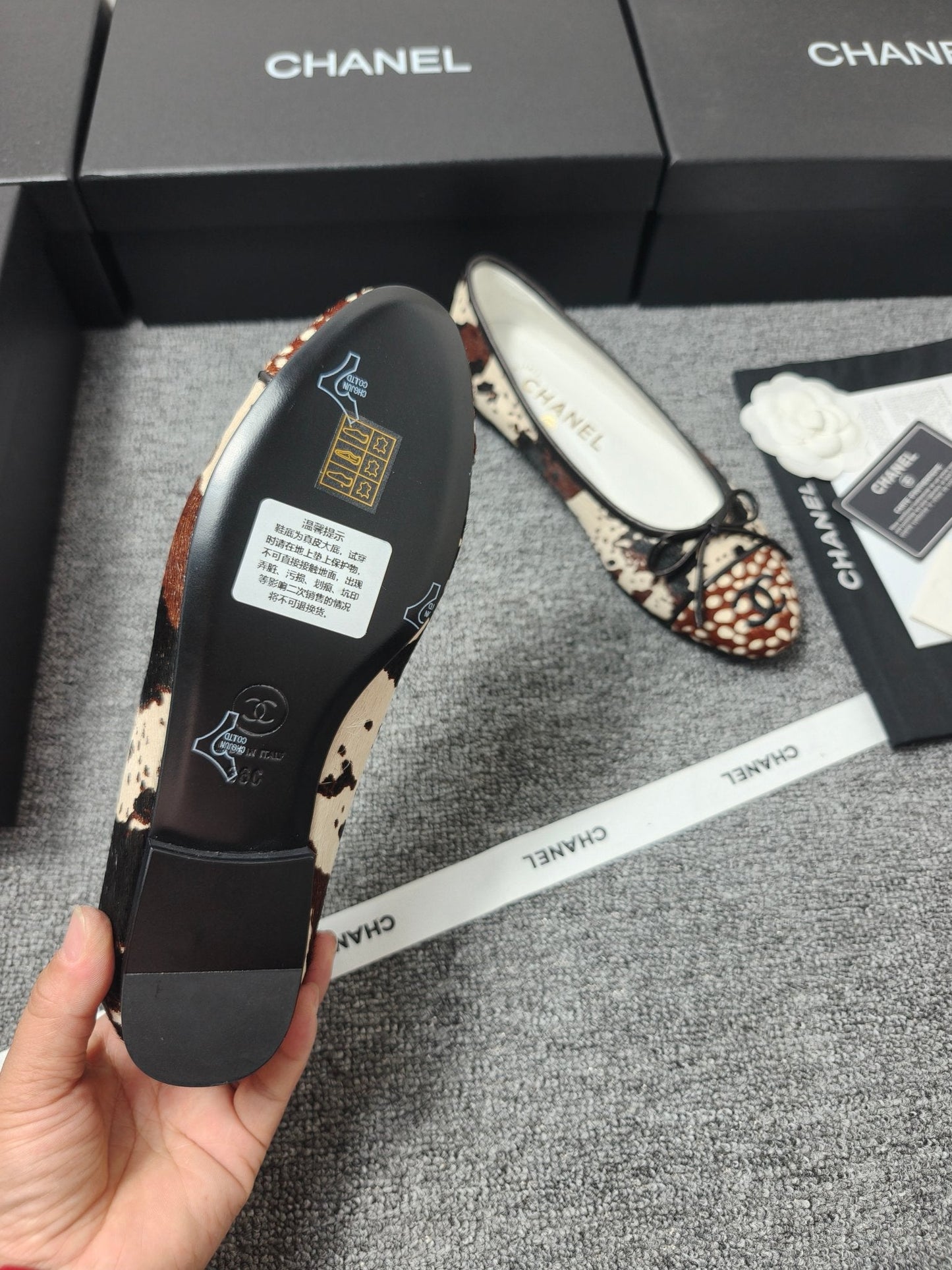 Chanel 2026 Ballet Flat Black Cream Brown Horsehair Calfskin 696628
