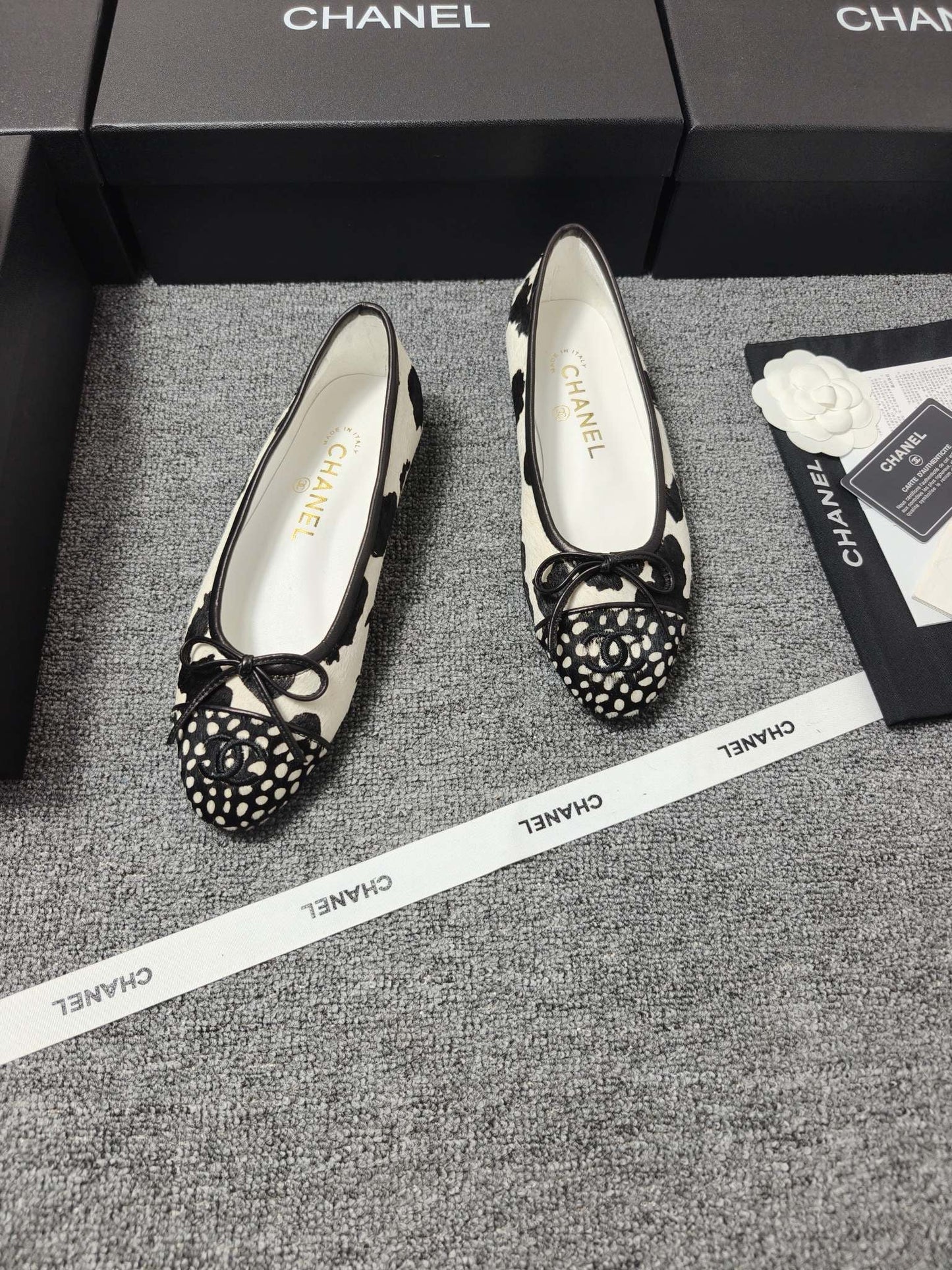 Chanel 2026 Ballet Flat Black White Horsehair Calfskin 696629