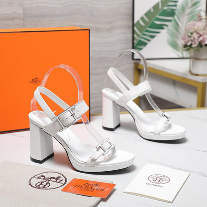 HM 26ss Platform High-Heeled Sandals White Sheepskin 601215