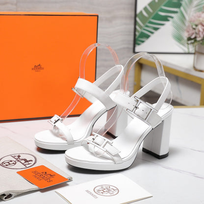 HM 26ss Platform High-Heeled Sandals White Sheepskin 601215
