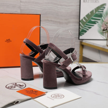 HM 26ss Platform High-Heeled Sandals Mauve Velvet Sheepskin 601221