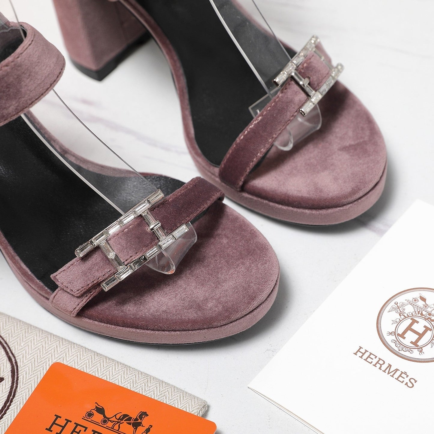 HM 26ss Platform High-Heeled Sandals Mauve Velvet Sheepskin 601221