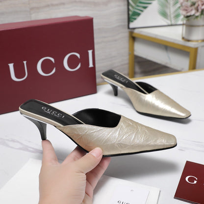 GG 26ss High Heel Mule 60 Metallic Gold Sheepskin 601083