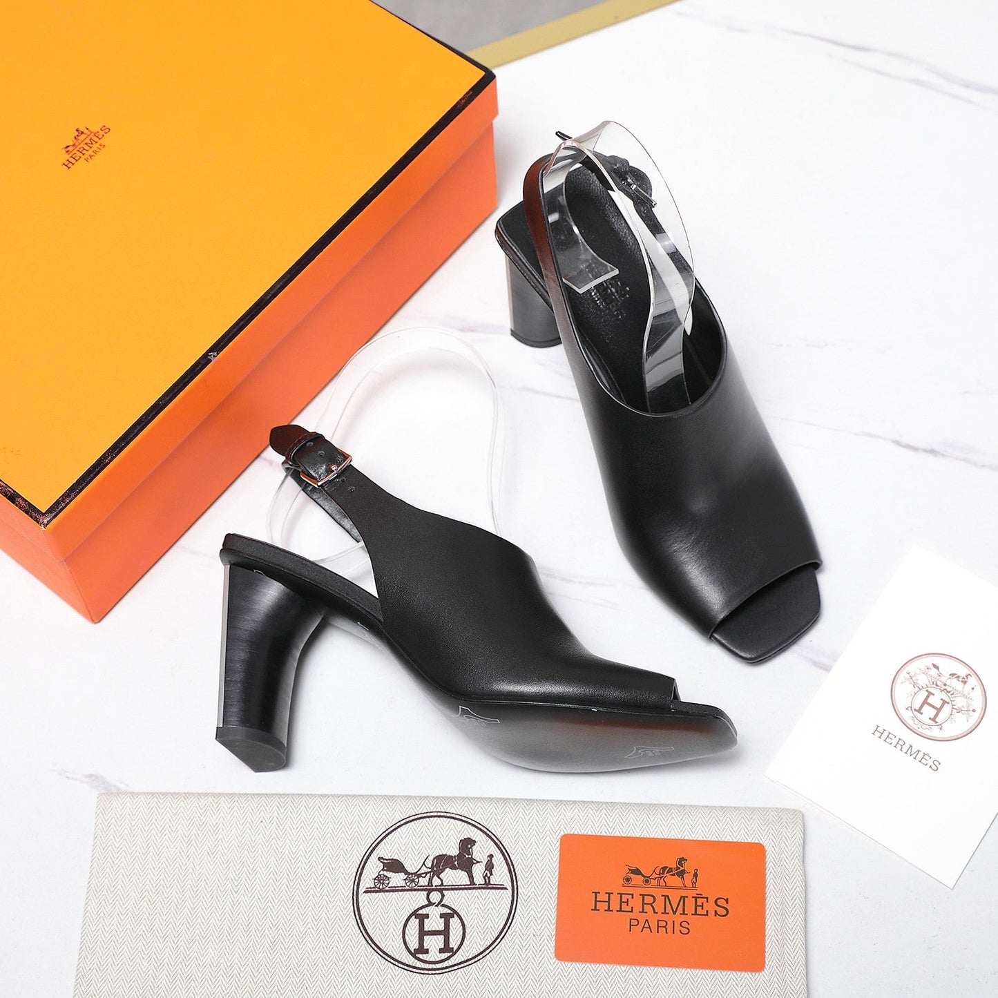 HM 26ss Peep-Toe Sandals 80 Black Cowhide 601240