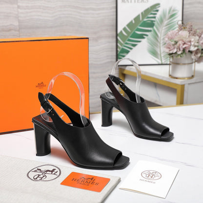 HM 26ss Peep-Toe Sandals 80 Black Cowhide 601240