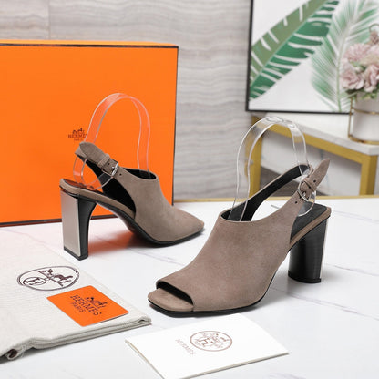 HM 26ss Peep-Toe Sandals 80 Taupe Suede 601241