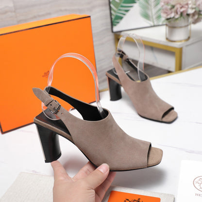 HM 26ss Peep-Toe Sandals 80 Taupe Suede 601241