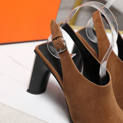 HM 26ss Peep-Toe Sandals 80 Brown Suede 601242