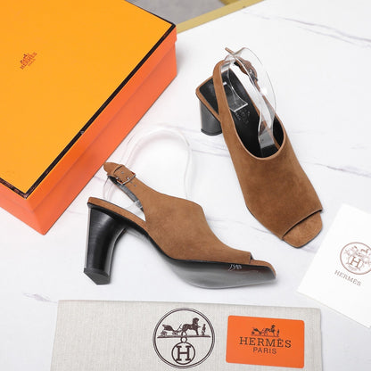 HM 26ss Peep-Toe Sandals 80 Brown Suede 601242