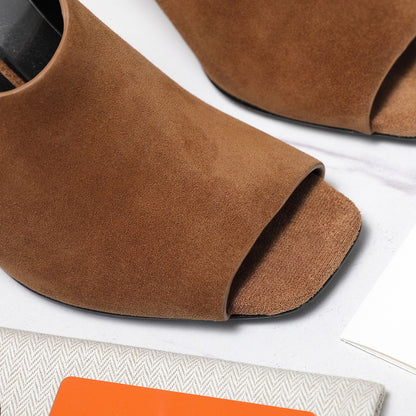HM 26ss Peep-Toe Sandals 80 Brown Suede 601242