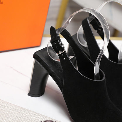 HM 26ss Peep-Toe Sandals 80 Black Suede 601243
