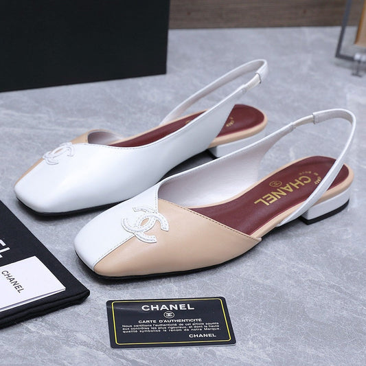 Chanel 2026 Slingback Beige White Suede Leather 758403