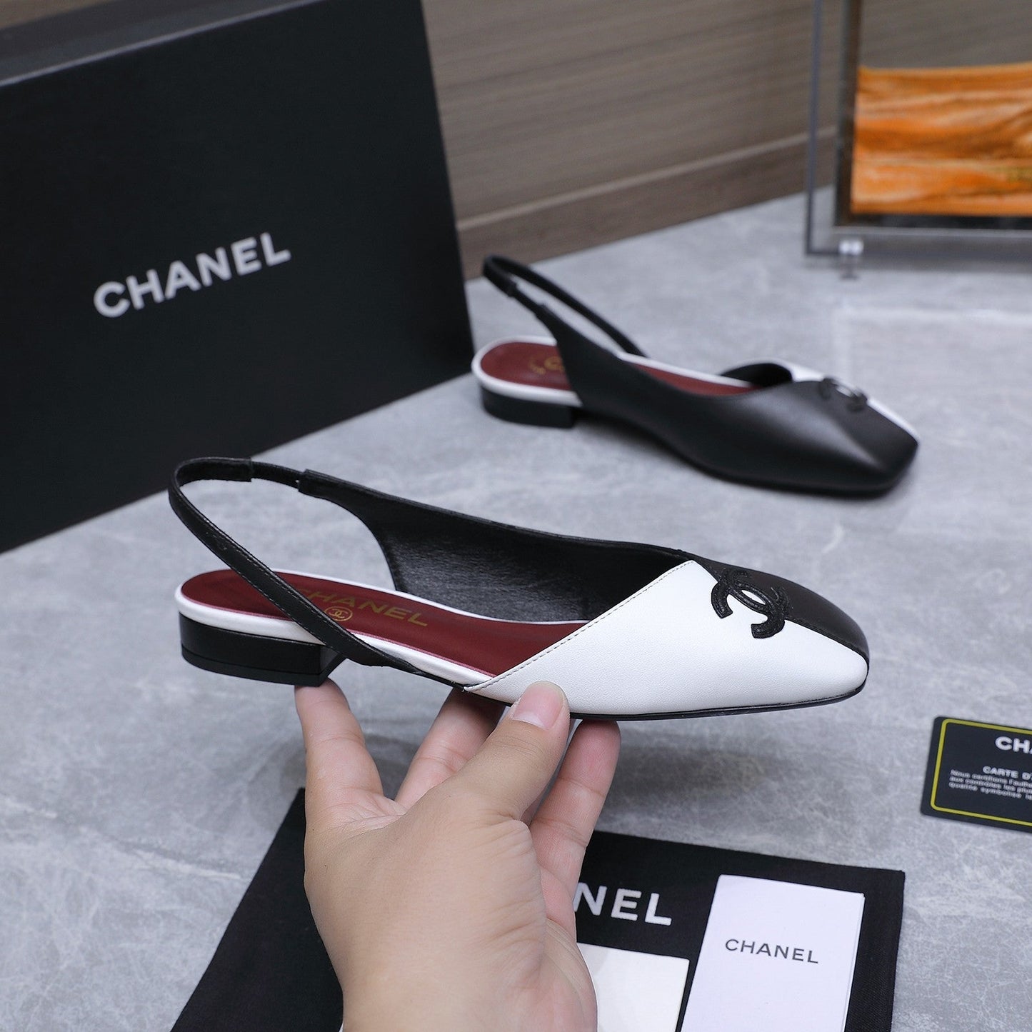 Chanel 2026 Slingback Black White Suede Leather 758404