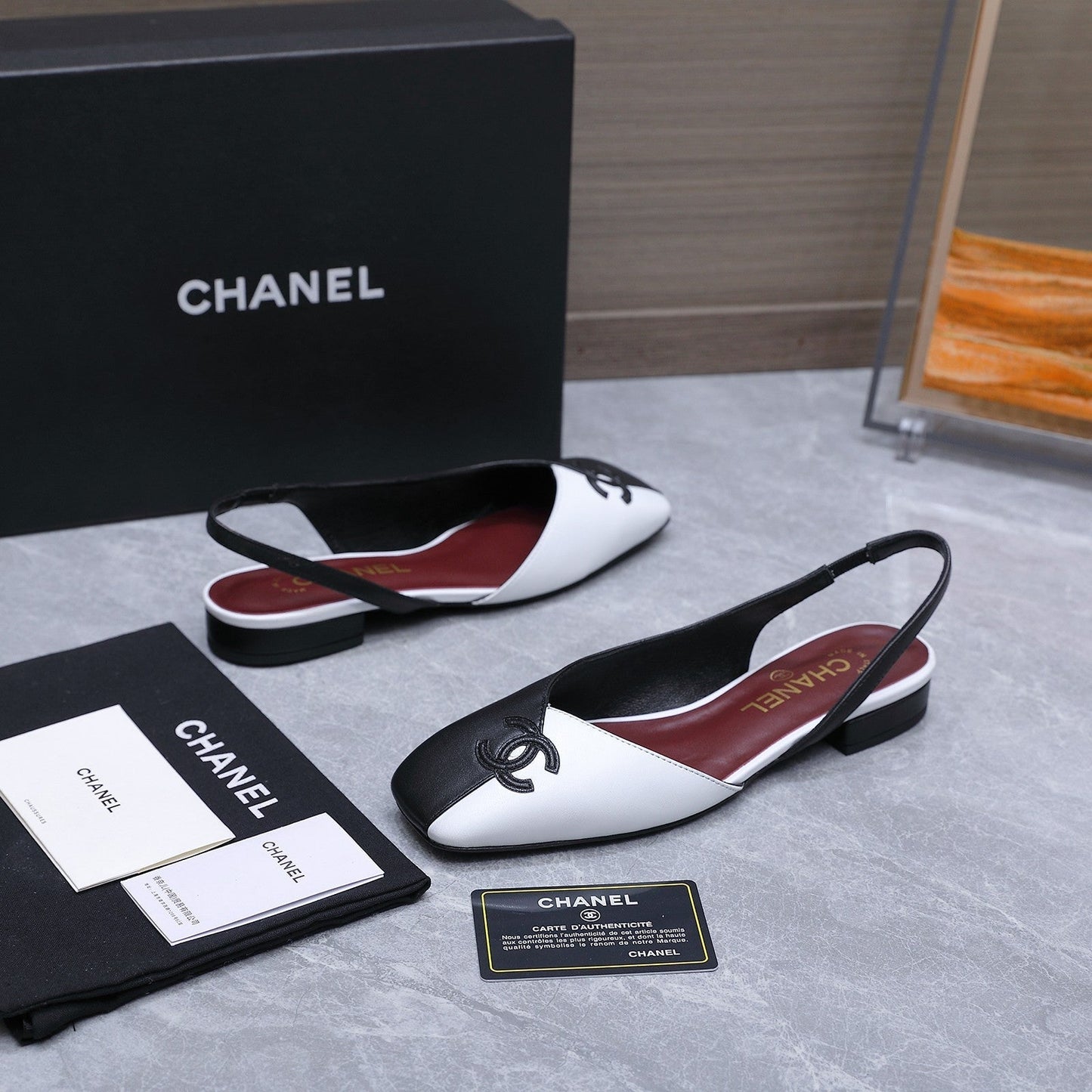 Chanel 2026 Slingback Black White Suede Leather 758404