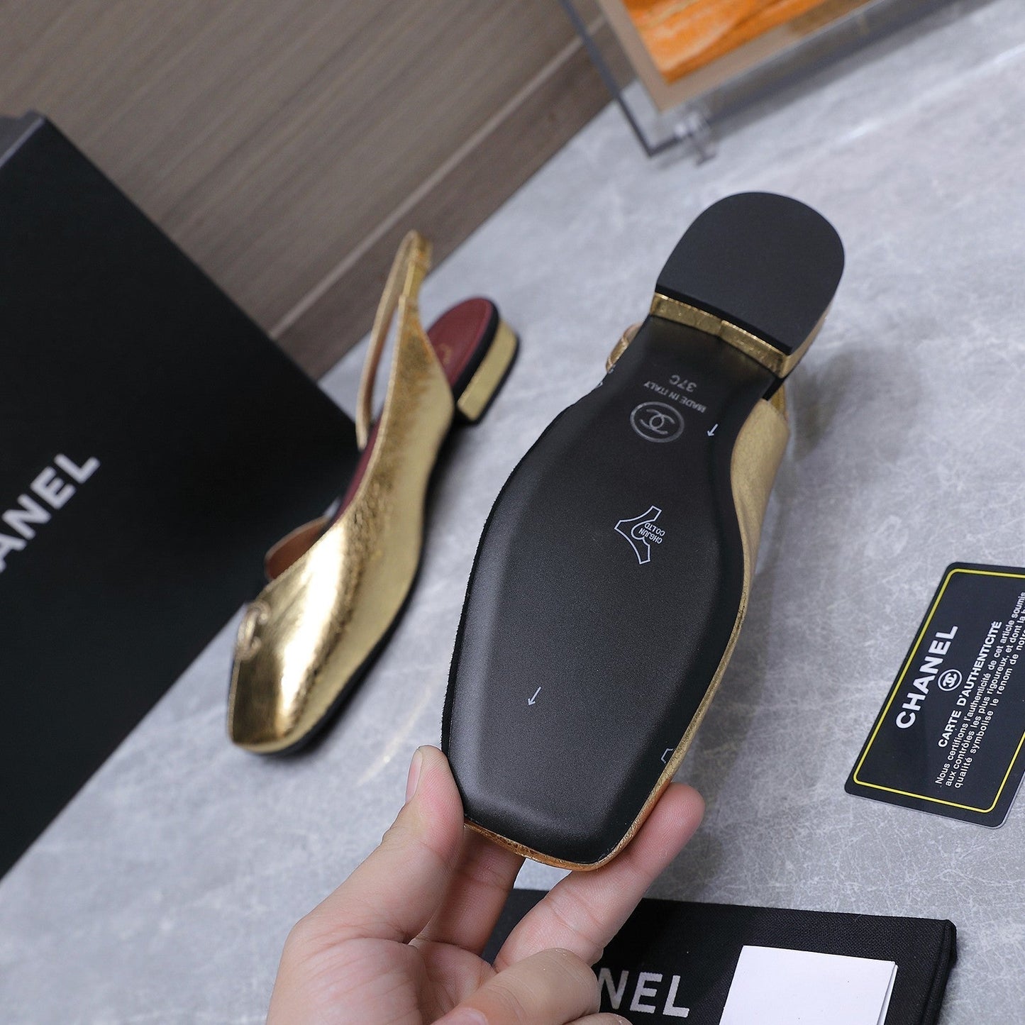 Chanel 2026 Slingback Black Gold Suede Leather 758405