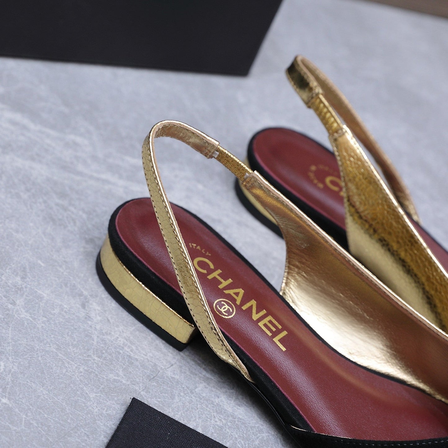 Chanel 2026 Slingback Black Gold Suede Leather 758405