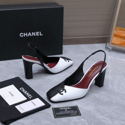 Chanel 2026 High-Heeled Slingback 85mm Black White Suede Leather 758408