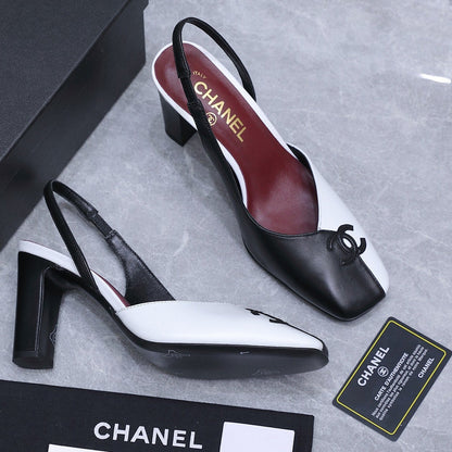 Chanel 2026 High-Heeled Slingback 85mm Black White Suede Leather 758408