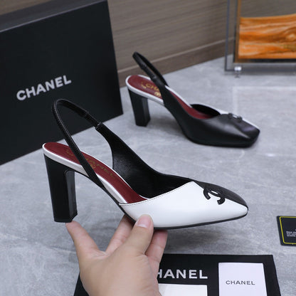 Chanel 2026 High-Heeled Slingback 85mm Black White Suede Leather 758408