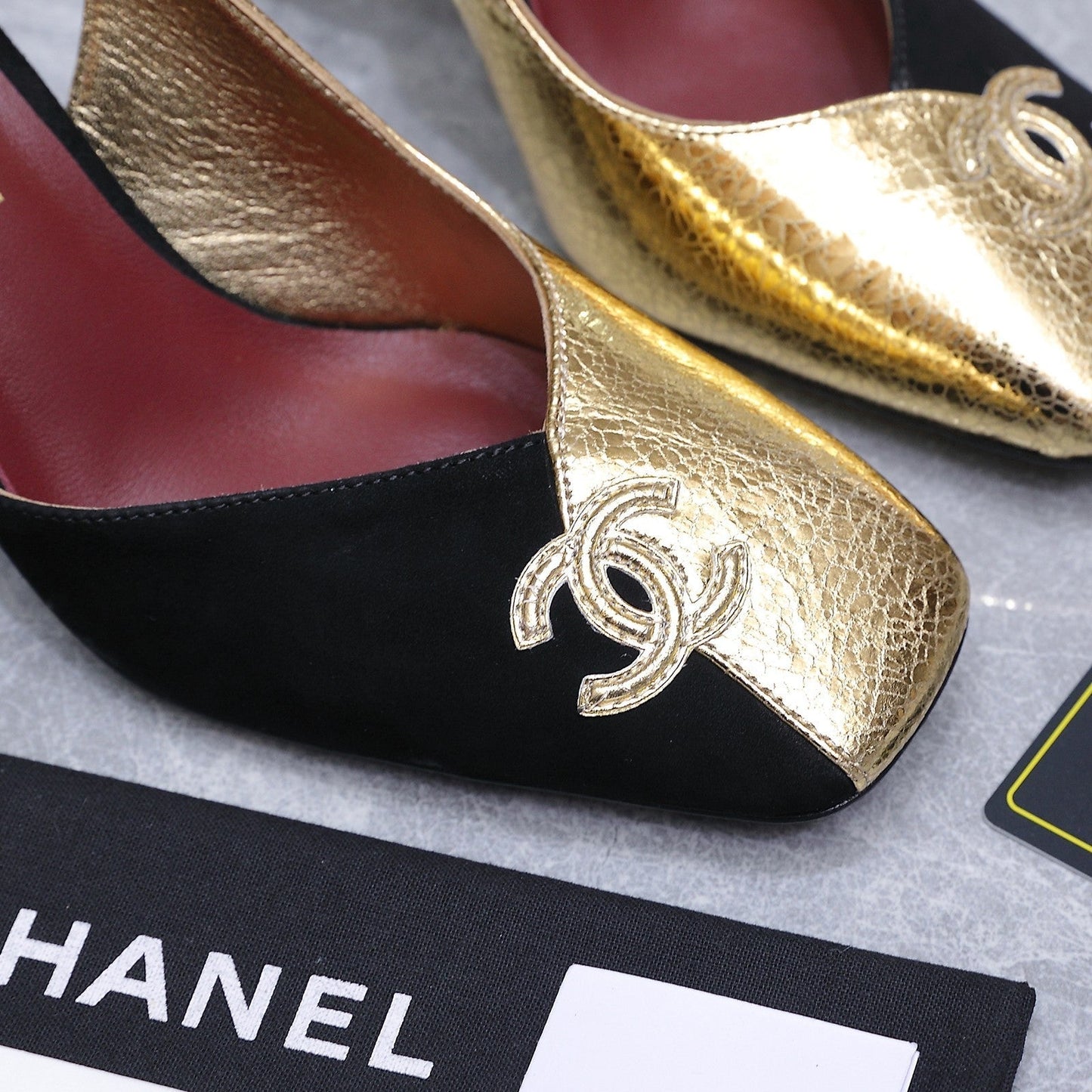 Chanel 2026 High-Heeled Slingback 85mm Black Gold Suede Leather 758409