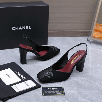 Chanel 2026 High-Heeled Slingback 85mm Black Suede Leather 758410