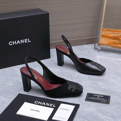 Chanel 2026 High-Heeled Slingback 85mm Black Suede Leather 758410