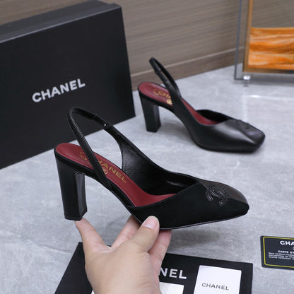 Chanel 2026 High-Heeled Slingback 60mm Black Suede Leather 758410