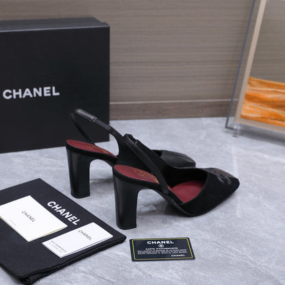 Chanel 2026 High-Heeled Slingback 85mm Black Suede Leather 758410