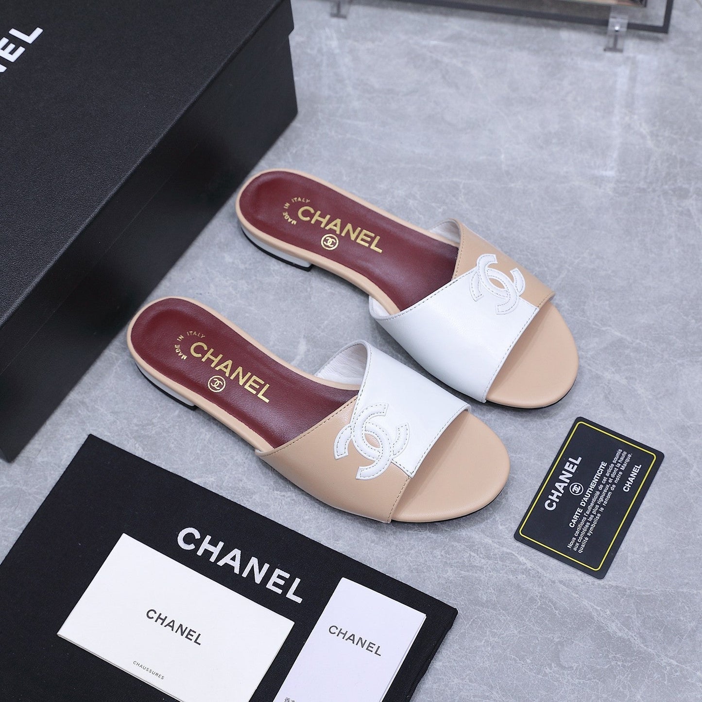 Chanel 2026 Sandals Beige White Suede Leather 758411