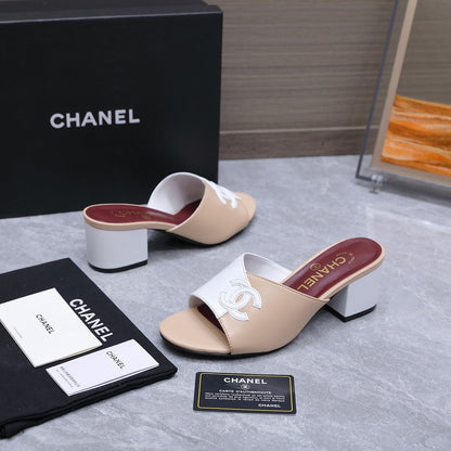 Chanel 2026 High-Heeled Sandals Beige White Suede Leather 758415