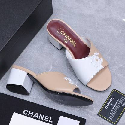Chanel 2026 High-Heeled Sandals Beige White Suede Leather 758415
