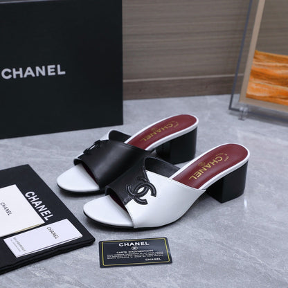 Chanel 2026 High-Heeled Sandals Black White Suede Leather 758416