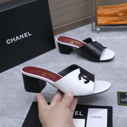 Chanel 2026 High-Heeled Sandals Black White Suede Leather 758416