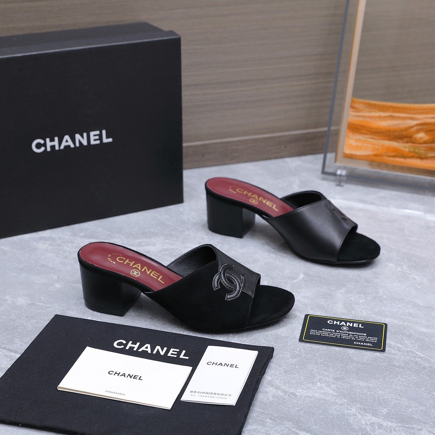 Chanel 2026 High-Heeled Sandals Black Suede Leather 758418