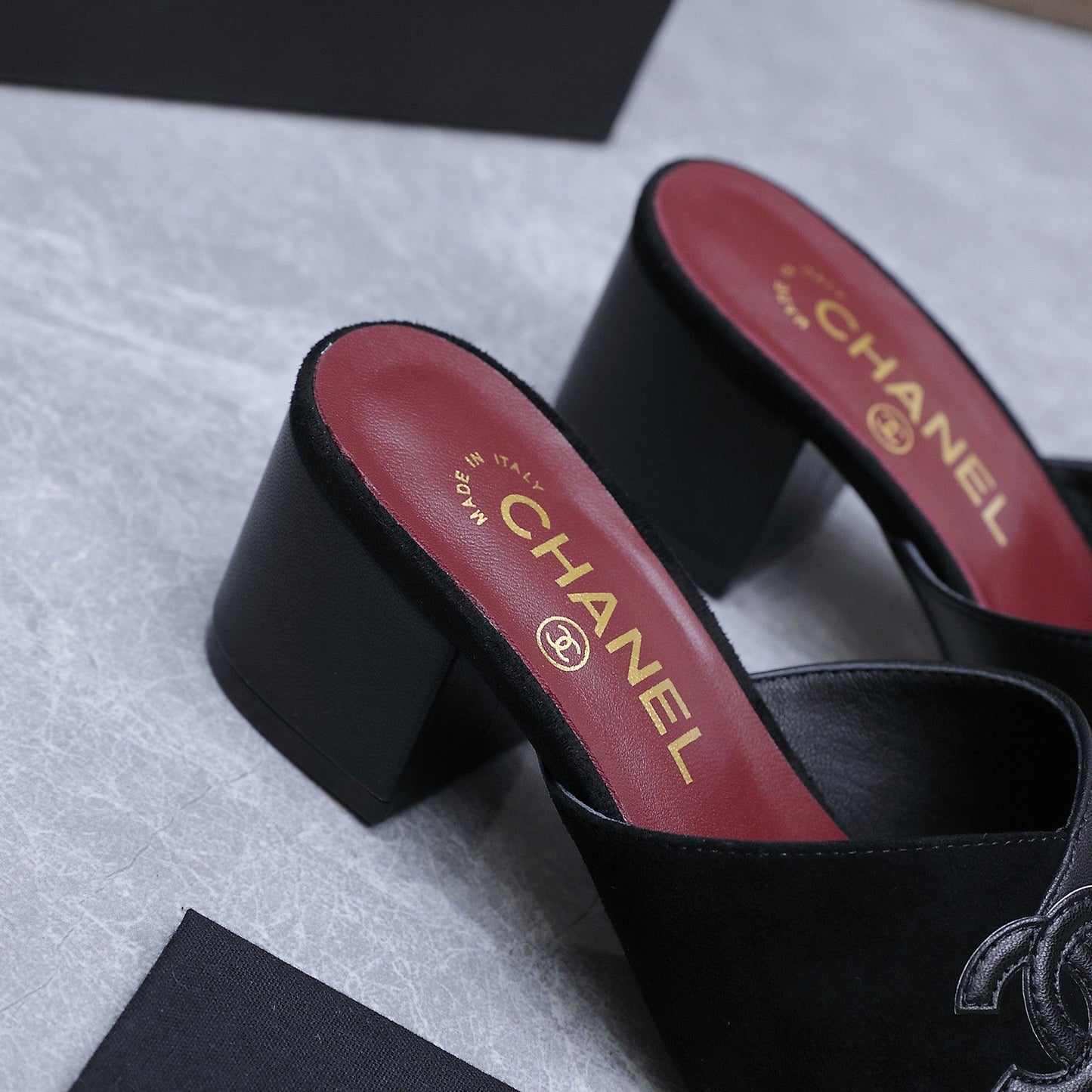 Chanel 2026 High-Heeled Sandals Black Suede Leather 758418