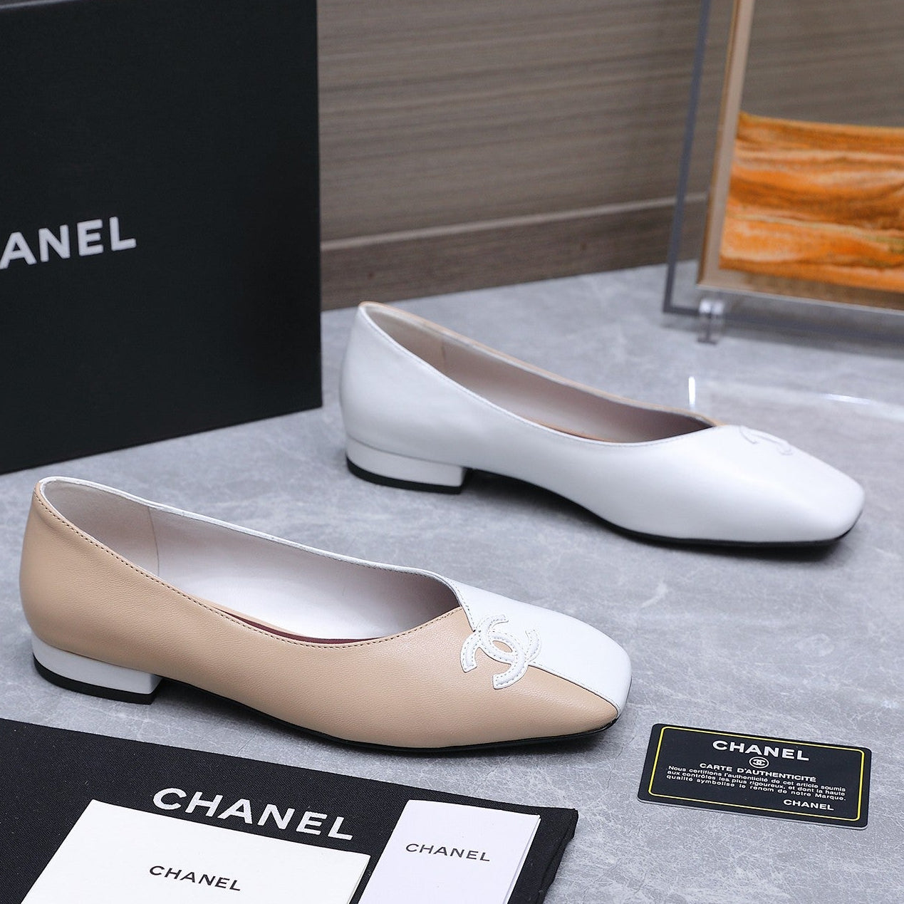 Chanel 2026 Ballet Flats Beige White Suede Sheepskin 758419