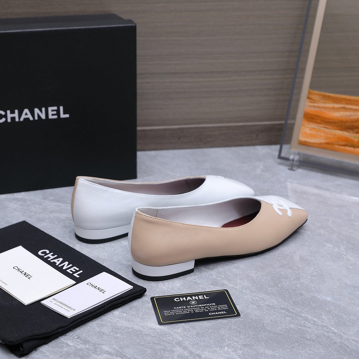Chanel 2026 Ballet Flats Beige White Suede Sheepskin 758419