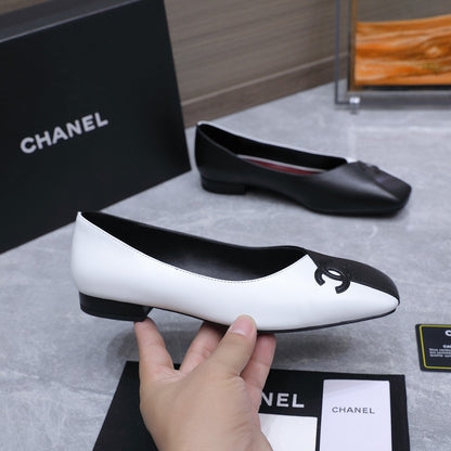 Chanel 2026 Ballet Flats Black White Suede Sheepskin 758420