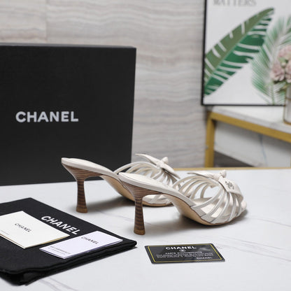 Chanel 2026 High-heeled Sandals With Delicate Bow 80mm White Cowhide 758427