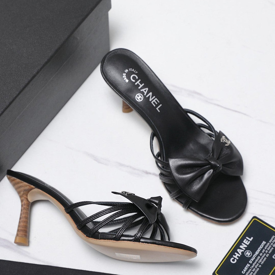Chanel 2026 High-heeled Sandals With Delicate Bow 80mm Cowhide 758430