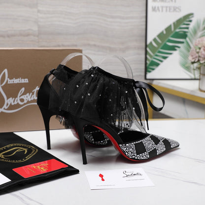 CL 2026 Doria Offenbee 105mm Pump Strass Tulle Leather 864004