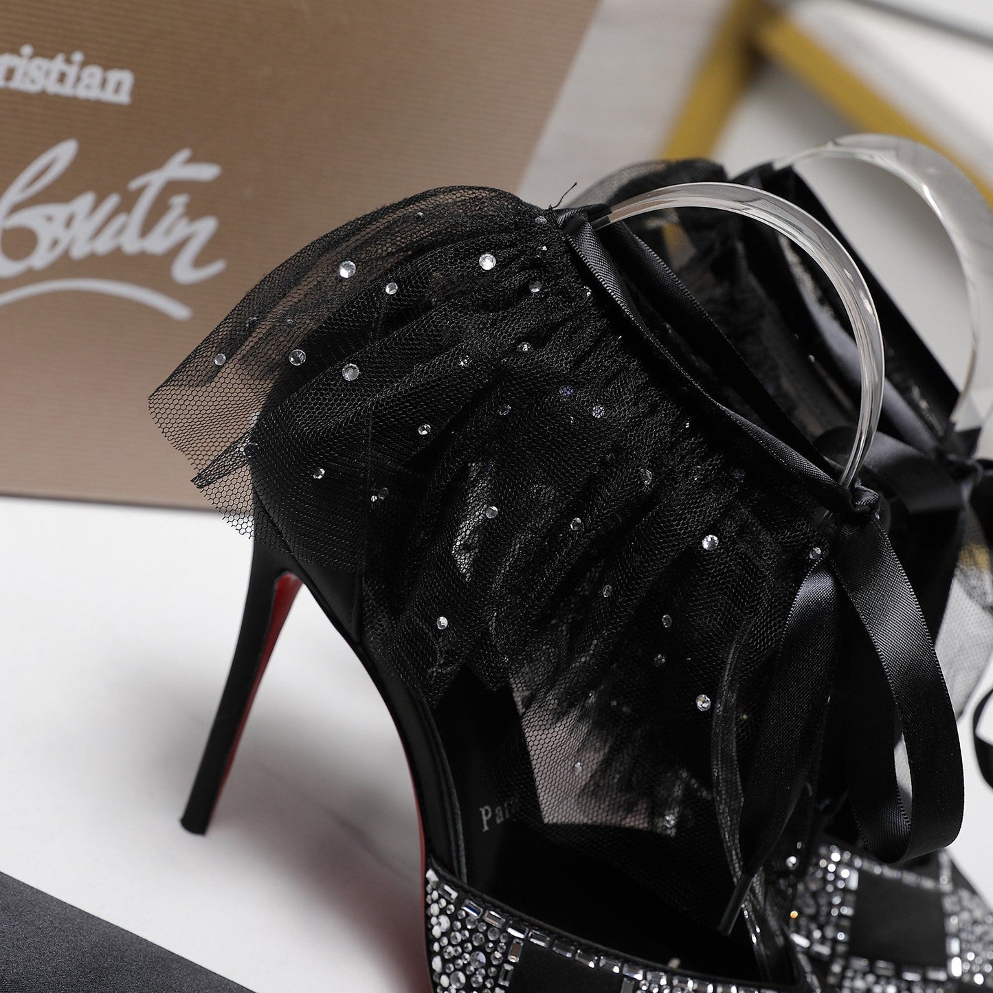 CL 2026 Doria Offenbee 105mm Pump Strass Tulle Leather 864004