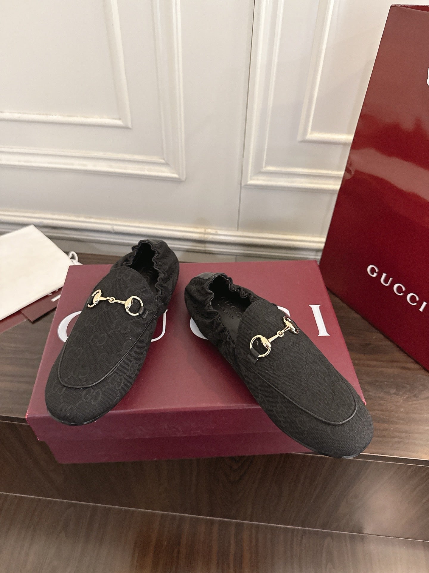GG 26SS Loafers Black Monogram Canvas Leather 645953