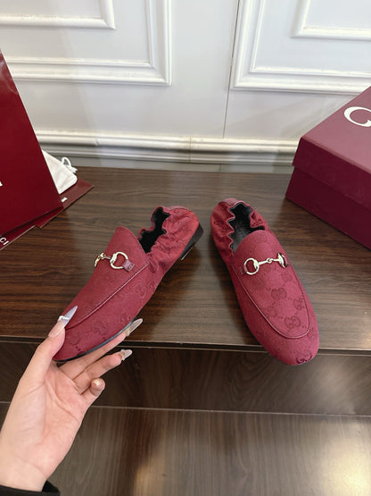 GG 26SS Loafers Burgundy Monogram Canvas Leather 645955