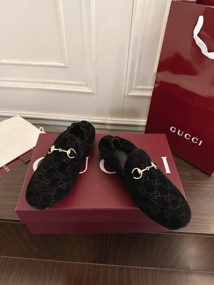 GG 26SS Loafers Black Monogram Suede Leather 645958