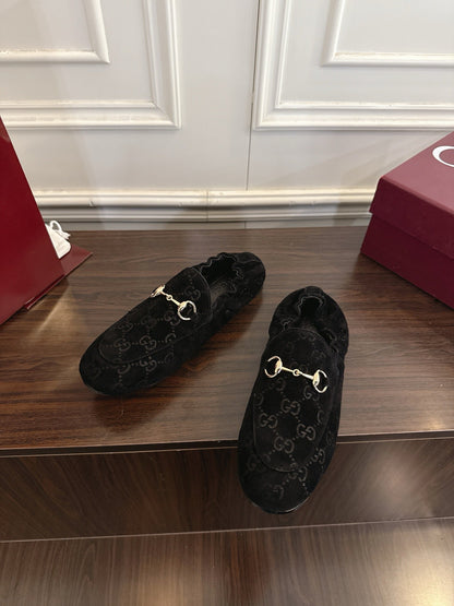 GG 26SS Loafers Black Monogram Suede Leather 645958