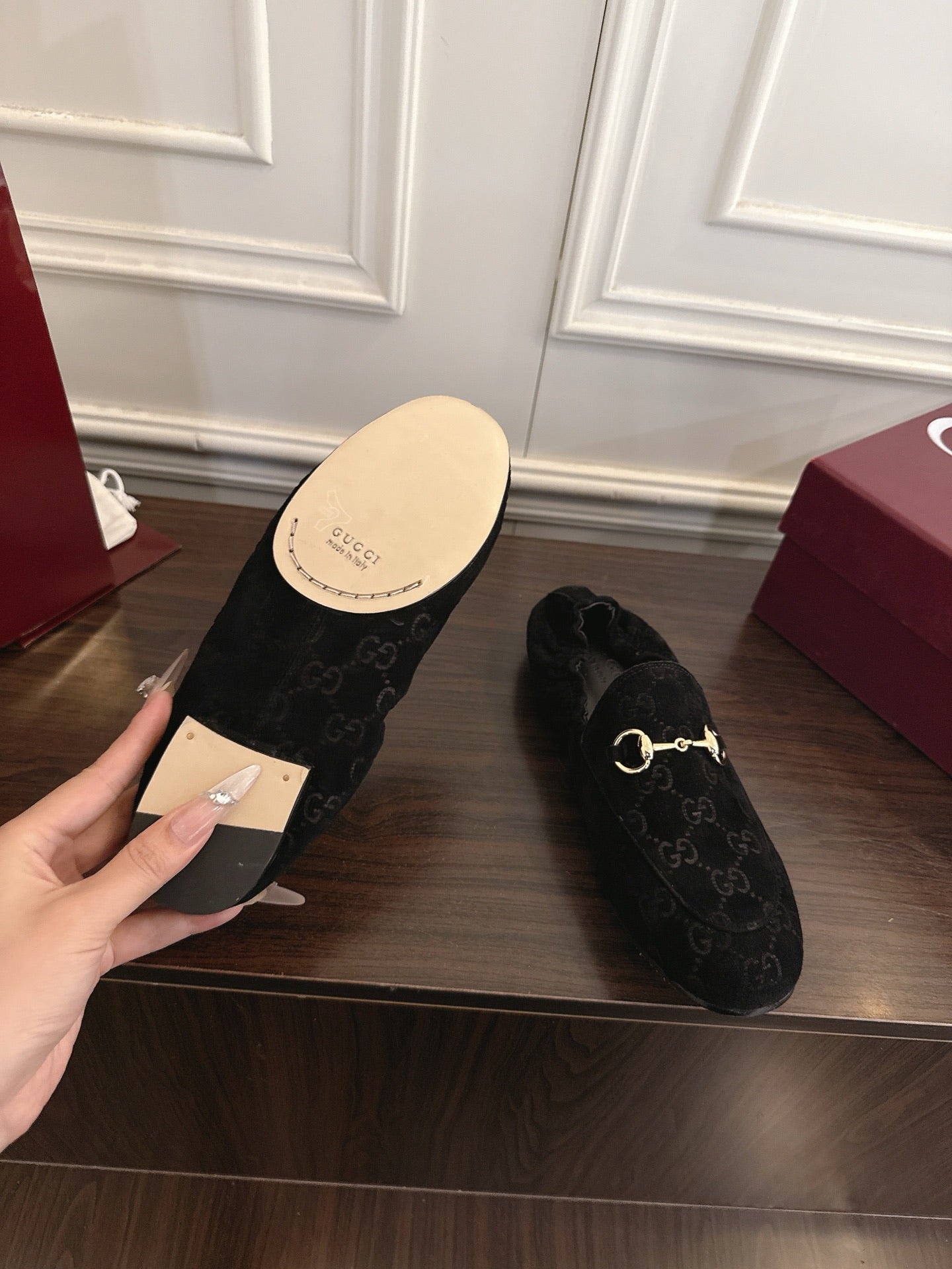 GG 26SS Loafers Black Monogram Suede Leather 645958