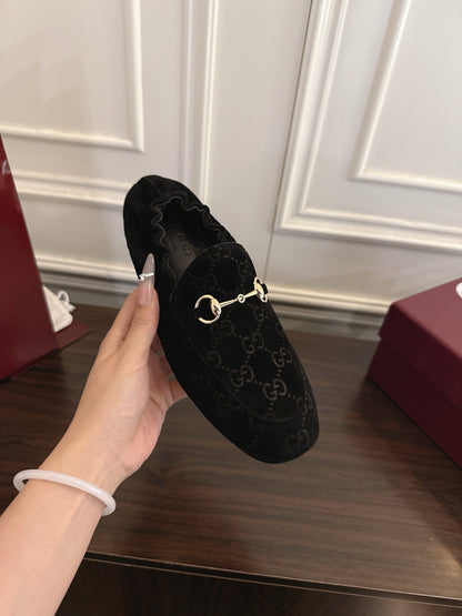 GG 26SS Loafers Black Monogram Suede Leather 645958