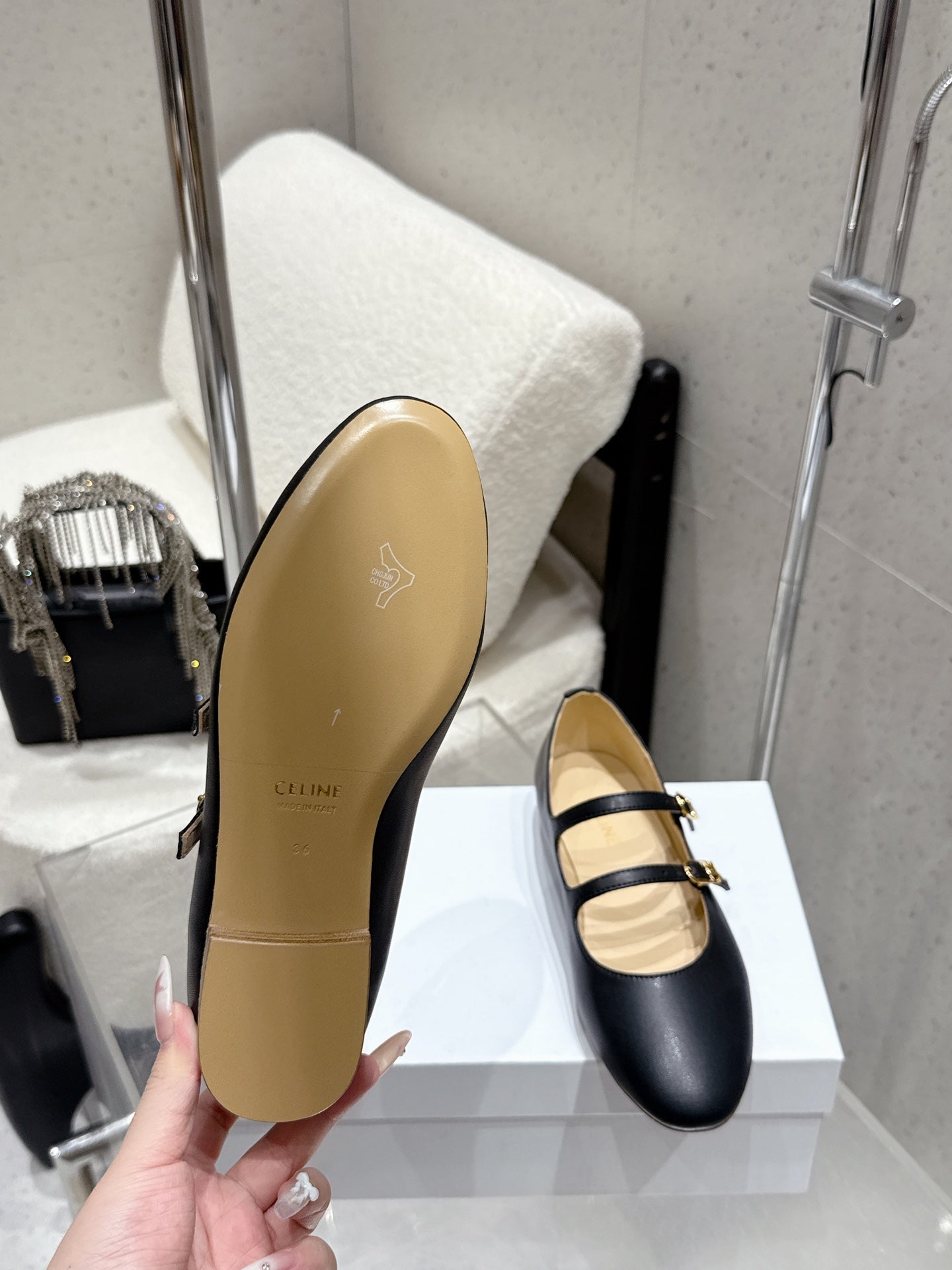 Celine 26 Ballet Flats Black Cowhide 608054