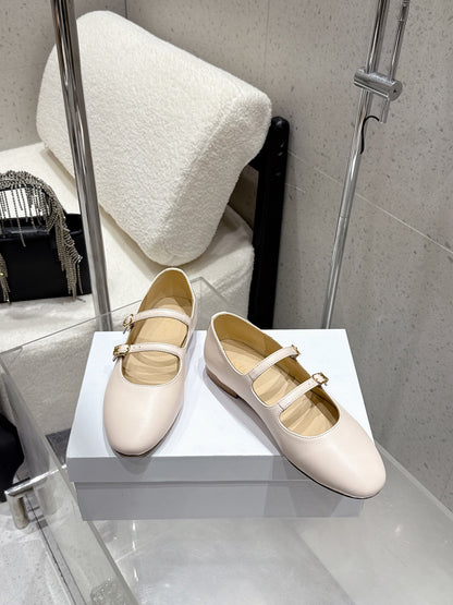 Celine 26 Ballet Flats Light Beige Cowhide 608055